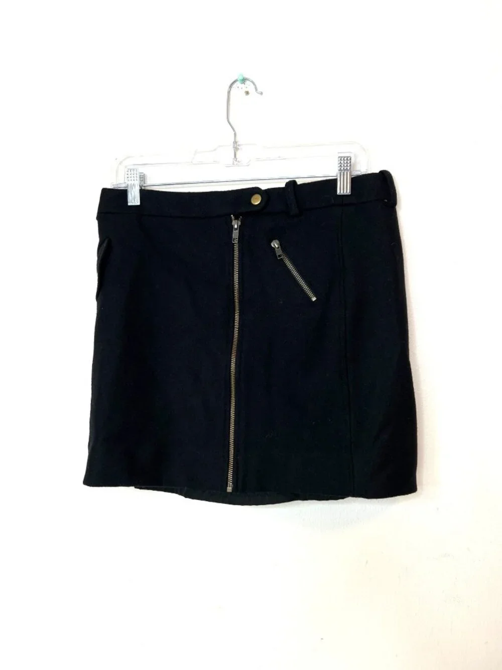 J. Crew Wool Mini Skirt Size 6 Moto Zip Front Fall Academia Dark Gray/Black